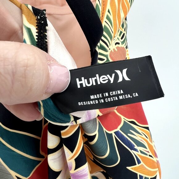 New Hurley Black Floral One Piece Open Back Swimsuit Womens Size XS - Picture 7 of 8